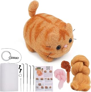 QMNNMA Needle Felting Kit, Garfield Needle Felting Set with Instruction | DIY Wool Felt Materials Set with Felting Tool for Needle Felting Craft Project and DIY Handmade