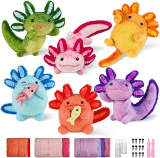 MOREJMTT Needle Felting Kit, 6 PCS Animal Needle Felting Beginner Kits, Wool Felt Needle Felting Tools Foam Pad, Craft Party Supplies for Beginners Adult(6pack Axolotl)