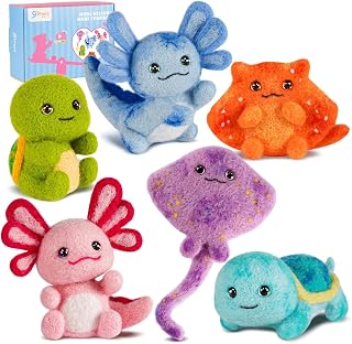 Gipony Needle Felting Kit, 6 PCS Animal Needle Felting Beginner Kits, Wool Felt Needle Felting Tools Foam Pad, Craft Party Supplies for Beginners Adult