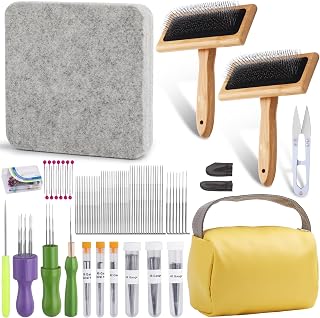 kdafio 74 Pcs Needle Felting Tools, Wool Carding Brush Needle Felting Kit | Needle Felting Kit with Felting Brush, Leather Finger Protector, Hand Carders for DIY Wool Felting Projects