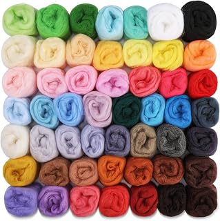 IMZAY 50 Colors Needle Felting Wool, 5g/Pack Wool Roving Yarn | 9.2 Oz Fiber Wool Roving for DIY Hand Spinning, Felting Crafts, Needle Felt Roving DIY Craft, Black/White 10g Each