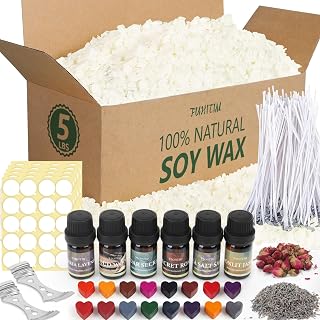 FUHITIM Soy Candle Wax Kit for Candle Making 5 lbs Bag, Premium Natural Soy Wax Flakes, No additives and Pure, 100 Cotton Candle Wicks, Fragrance Oils, Dried Flowers & Pigment Colors