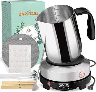Zapstarz Candle Making Kit with Hot Plate, for Adults, Beginners | Candle Making Supplies with Wax Melting Pot, Candle Wicks, Stickers, Stirring Spoon, Anti-Scald Pad, Wooden Holders