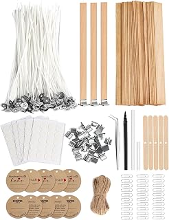 Multiwins 130 Pcs Candle Wicks for Candle Making Kit: 100 Cotton & 30 Wood Wicks with Complete Tool Set (Wick Holders, Wick Stickers, Candle Tabs, Tweezers, Pen), for Soy Beeswax DIY Candles