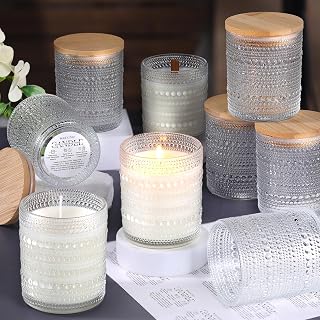 DARJEN 12 Pcs 10 oz Glass Candle Jars with Lids, Candle Tins-Clear | Thick Wall Ribbed Glass, Airtight Wood Lids- The go to candle jar for DIY, thoughtful gifters, growing candle brands