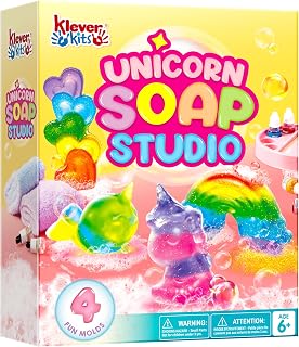 Klever Kits Unicorn Soap Making Kit- 4 Molds Girl Crafts DIY Project, Unicorn Girl Gifts, Kids Birthday Gift for Aged 6+, Science STEM Activity Teenage Gifts for Kids Ages 6 7 8 9 10 11 12
