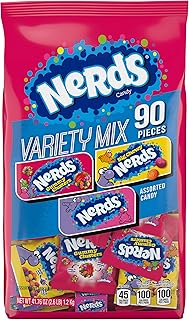 NERDS Variety Mix Assorted Candy, Individually Wrapped, 41.76 oz, 90 Ct | Bulk assorted mix, individually wrapped, party bowls, office candy
