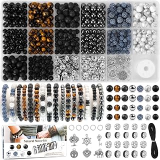 Zefy 467 Pcs 6/8mm Natural Stone Beads (14 Colors) | Round Crystals Bead Genuine Real Stones, Gemstone Beads Kit with Spacer Bead Charms for Bracelets Jewelry Making
