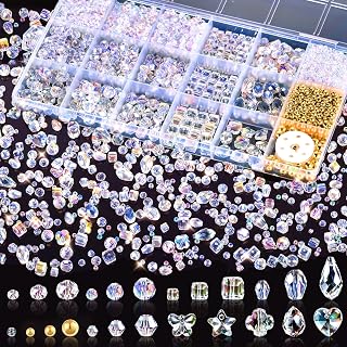 Zefy 2000+ Pcs 24 Styles Crystal Glass Beads for Jewelry Making (3-15mm) | Assorted Faceted Craft Bead Kit for DIY Bracelet Necklace Earring Suncatcher (Clear AB Color)
