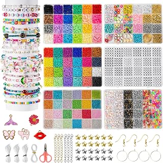 Goldwise Friendship Bracelet Kit, 16000 pcs with Seed Beads (2/3/4mm), Clay Beads, 7 Styles Letter Beads (A-Z), Variety of Charms, DIY Jewelry Making Crafts