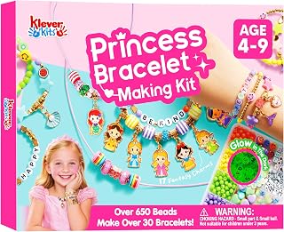 JOVA Klever Kits Princess Bracelet Making Kit, Jewelry Making Kit, Bracelets for Girls, Crafts for Kids, 4 Year Old Girl Birthday Gifts, Over 650 Beads, Make 30+ Designs