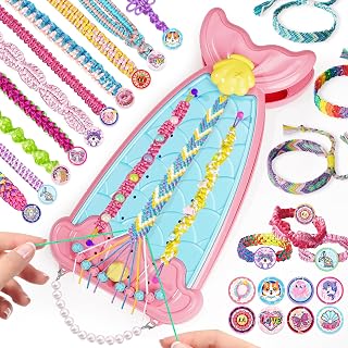 Euclidean Cube 2 in 1 Friendship Bracelet Making Kit for Girls 8-12 | 36 Threads 15 Colors 100 Letter Beads, Pink Fishtail DIY Jewelry Making Kit with Storage, Arts and Crafts Gift for Girls