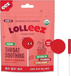 Lolleez Organic Lollipops for Kids Sore Throat Relief, Perfect for Soothing A Sore Throat While Tasting Great, Perfect for Back-to-School, Variety Pack, 28 Count