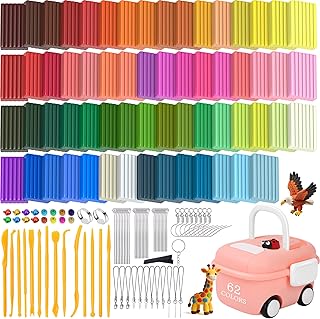 148 Pcs Polymer Clays 62 Bright Colors Oven Bake Clay Non-Sticky Modeling Clay DIY Starter Kit with Sculpting Tool and Accessories for Beginner Artists Jewelry Making Craft Gifts