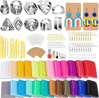Clay Earring Making kit,32 Cutters,24 Clay,30 Hooks&Rings,Gift Box for Teen