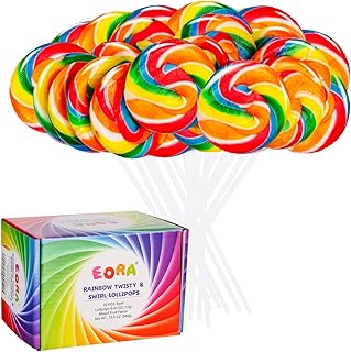 Rainbow Twisty & Swirl Lollipops 32 Pack, Bulk Unicorn Candy Swirl Suckers | Individually Wrapped Mixed Fruit Flavor Hard Candies, Rainbow Lollipop Candy for Weddings, Birthday Parties & Holiday Treats
