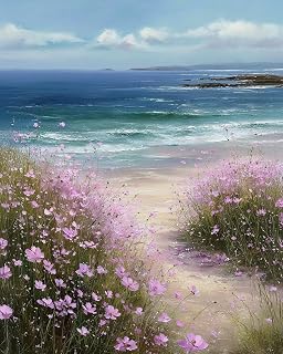Beach Wildflower Paint by Numbers Kit for Adults Beginner 16X20 inch | Adult Paint by Number Kits on Canvas, DIY Acrylic Oil Easy Painting by Numbers for Home Wall Decor (Without Frame)