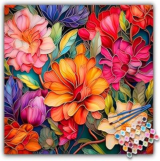 Camocin Paint by Numbers Kit for Adults Beginner, Flowers Bloom, 16x16 Inch | DIY Acrylic Number Painting Canvas Set, Stress Relief Craft, Relaxing Hobby, Home Wall Decor, Gift for Adults