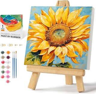 Offito Framed Paint by Numbers Kit for Adults Beginners, Sunflower | 10x10 Inch, without Easel, Easy DIY Acrylic Canvas Craft Kit with Frame, Home Decor, Stress Relief Relaxing Hobby Gift