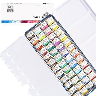 PHOENIX Watercolor Paint Set &ndash; 48 Half Pan Colors with Portable Tin Box, Ideal for Beginners, Students, Hobbyists, and Art Classes