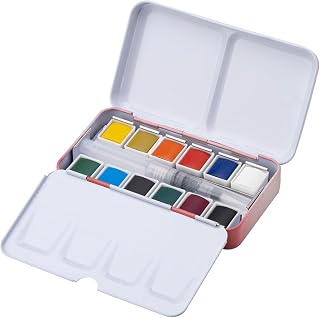 MEEDEN Travel Watercolor Paint Set: 12 Colors Watercolor Paints for Adults | Portable Watercolor Set with Brush in Half Pans - Water Color Paint Kit with Brush & Palette