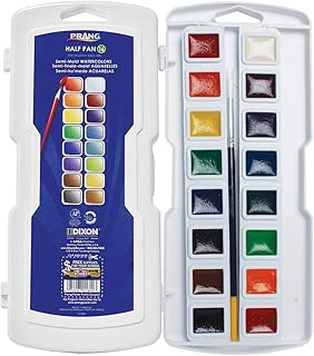 Prang Half Pan Watercolor Set, 16 Assorted Colors and 1 Brush | Perfect for painting, art lessons, crafts and creative projects