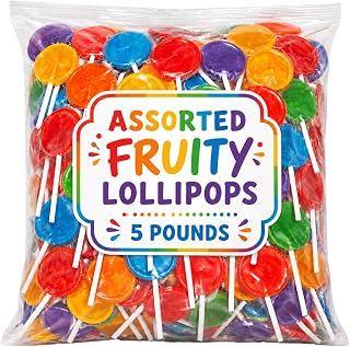 Assorted Lollipops Fruit Candy - Box of 5 lb Assorted Colors Bulk Box of Yummy Fruity Assorted Lolli pop Bulk Individually Wrapped