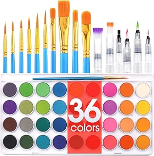 AROIC 36 Colors Watercolor Paint Set, Watercolor Pan Set | with 10 Nylon Brushes and 6 Refillable Water Brushes. Perfect for Adults and Beginner Artists