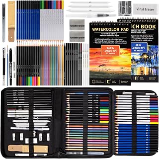 Drawdart Art Supplies Drawing Pencils Set - 76 Pack Pro Sketching Kit with Sketchbook & Watercolor Pad, Includes Graphite, Charcoal, Watercolor & Metallic Pencils for Kids, Teens, Adults