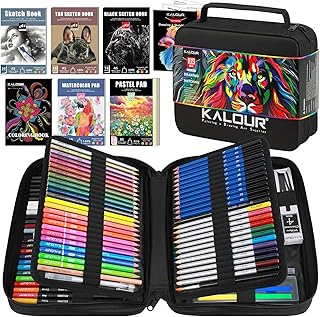109 Drawing Set Sketching Kit, Pro Art Supplies with Fluorescent, Colored, Watercolor, Metallic, Graphite, Charcoal Pencils, 5 Sketchbook and Coloring Book, for Artists Adults Teens Beginner