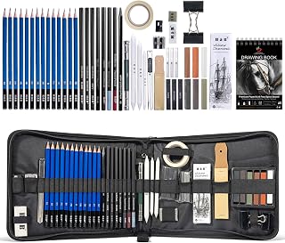 H & B 50PCS Drawing Sketch Pencils Art Supplies Kit with A5 Sketchbook | Pro Graphite, Charcoal Pencils & Pastel Kit, Travel Art Case Set, Ideal Drawing Set for Artists, Beginners and Adults