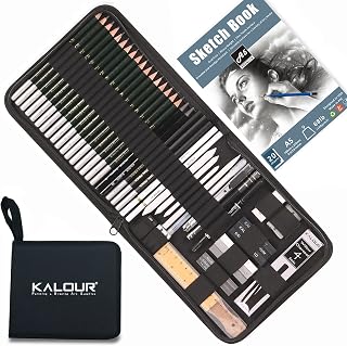 KALOUR 54-Pack Sketch Drawing Pencils Kit with Sketchbook,Include Graphite,Charcoal Pencils and Artists Tools,Pro Art Drawing Supplies for Adults Beginners,ideal for Sketching Shading