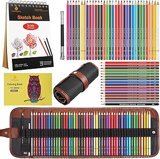 Heshengping 48 Color Colored Pencils Set for Coloring Books with 3-color Sketchbook coloring book Drawing kit Art Supplies with Roll up Canvas Case for Adults Beginners Teens