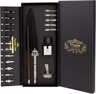 Calligraphy Set for Beginners, Wooden Dip Pen, Feather Quill, 19 Nibs, Ink Set, Gift Box