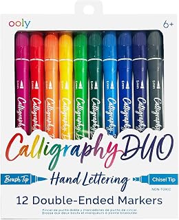 Ooly Calligraphy Duo Double-Ended Pens, Set of 12 | For Writing and Hand Lettering, Brush and Chisel Tip, Classic Colors, Acid-Free, Perfect for Beginners