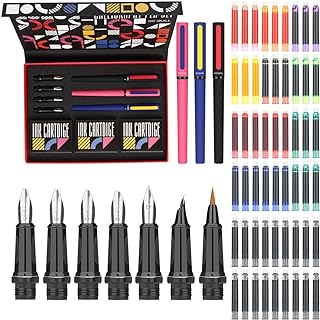 Calligraphy Pens Set 64pcs - Calligraphy Fountain Pen Set with 3 Fountain Pens, 7 Varied Nibs, 54 Ink Cartridges(10 Colors) - Writing, Drawing and Calligraphy Practice for beginner GC-F354