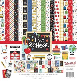 Echo Park I Love School Collection, 12x12 Double Sided Paper & Sticker Kit | Themed Cardstock Craft Supplies for Scrapbooking, Journaling, Memory Book Making, Classroom Projects & Crafts