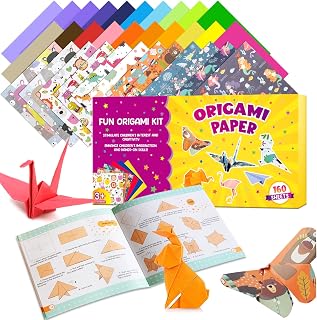 Pigipigi Kids Craft Origami Paper | 160 Pcs Origami Kit for Kids Ages 5-12 | Beginners Origami Kit,Step-by-Step Guiding Book, DIY Craft Birthday Gift for Boys Girls ages 5-12