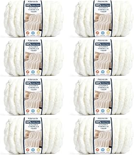 Chunky Yarn for Hand Knitting -Chunky Chenille Yarn, Thick Fluffy Chunky Knit Blanket Yarns, Chunky Yarns for Crocheting & DIY Crafts, 8 Skeins (Cream)