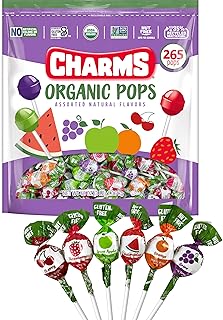 Charms Organic Pops, USDA Organic Fruit Candy Lollipops, 265 Count Bag | Resealable, All Natural Flavors and Ingredients, Dye-Free, Non-GMO, Peanut Free, Kosher, Gluten Free