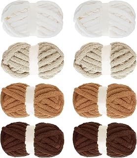 MABOZOO Assorted Chunky Yarn for Hand Knitting 8 Pack, Fluffy Jumbo Chenille Yarn, Soft Plush Yarn Bulky, Giant Thick Fuzzy Yarn for Arm Knitting, Khaki Multi (31.7 yds,8 oz Each Skein)