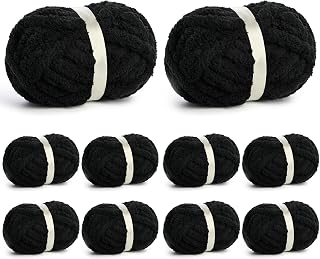 10 Pack of Jumbo Chunky Yarn for Hand Knitting,10# Super Bulky-Fluffy Chenille Yarn, 220 yds/70.5 oz Soft Thick Yarn for Crocheting Chunky Knit Throw Blankets.(Black)