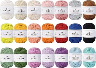 NICEEC 21 Skeins Cotton Yarn Soft Baby Yarn- Kit 2 | Mini Balls, Assorted Yarn, 4 Ply, DIY Craft, Fingering Weight, Blanket Yarn for Crochet & Knitting, Total 1470yds/14.7oz