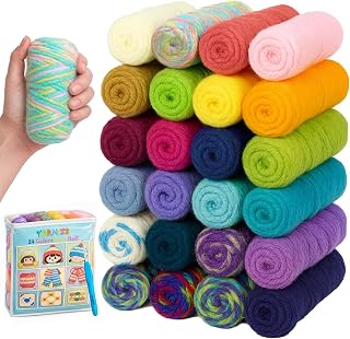 Yarniss 24 Color Crochet Yarn Kit, 1312yds Worsted Acrylic with 4mm Hook | Crochet Yarns Bundle for Crafts, 24 Colors Knitting Yarn Skeins
