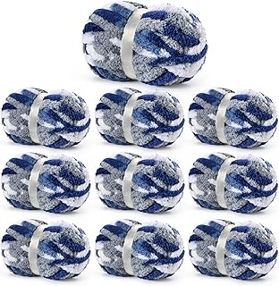 Chunky Jumbo Chenille Yarn Blue-White 10 Pack | 2000g/240yds Super Bulky Baby Soft Yarn for Hand Knitting Fluffy Chunky Knit Throw Blanket Yarn
