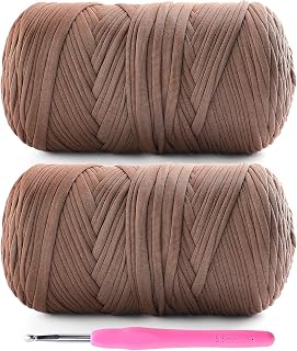2 Pack T-Shirt Yarn for Crochet - 800 g/260 yds, Coffee, Soft Elastic Fabric, 1 Crochet Hook (2, G/6)