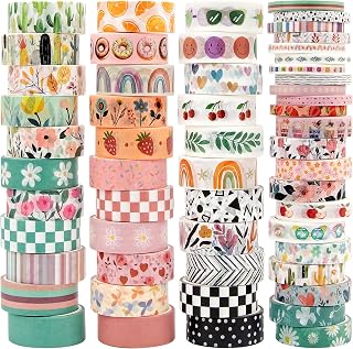 MOOKER 55 Rolls Holiday Washi Tape Set - Decorative Tape Seasonal Bohemian Colored Tape, Cute Washi Tapes for Journaling Supplies, Scrapbooking Supplies kit, Summer Scrapbook Supplies