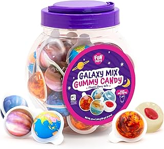 Gummy Planets Mix, Individually Wrapped Planet Gummies - 30 Count | 19 Oz Jar, Strawberry Jam Center, Gummy Balls, Chewy Candy for Goodie Bags