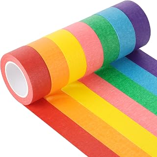 Colored Masking Tape 1 Inch, 7 Rolls, Colorful Tape for Crafts. | 7 colored tape rolls, 14.2 yd each, writable and removable, easy to tear by hand, in a clear hanging case.