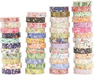 YUBBAEX Flowers Washi Tape Pack 50 Rolls Floral Printed Masking Tape Plants Decorative for Arts, DIY Crafts, Journal Supplies, Planners, Scrapbook, Card/Gift Wrapping